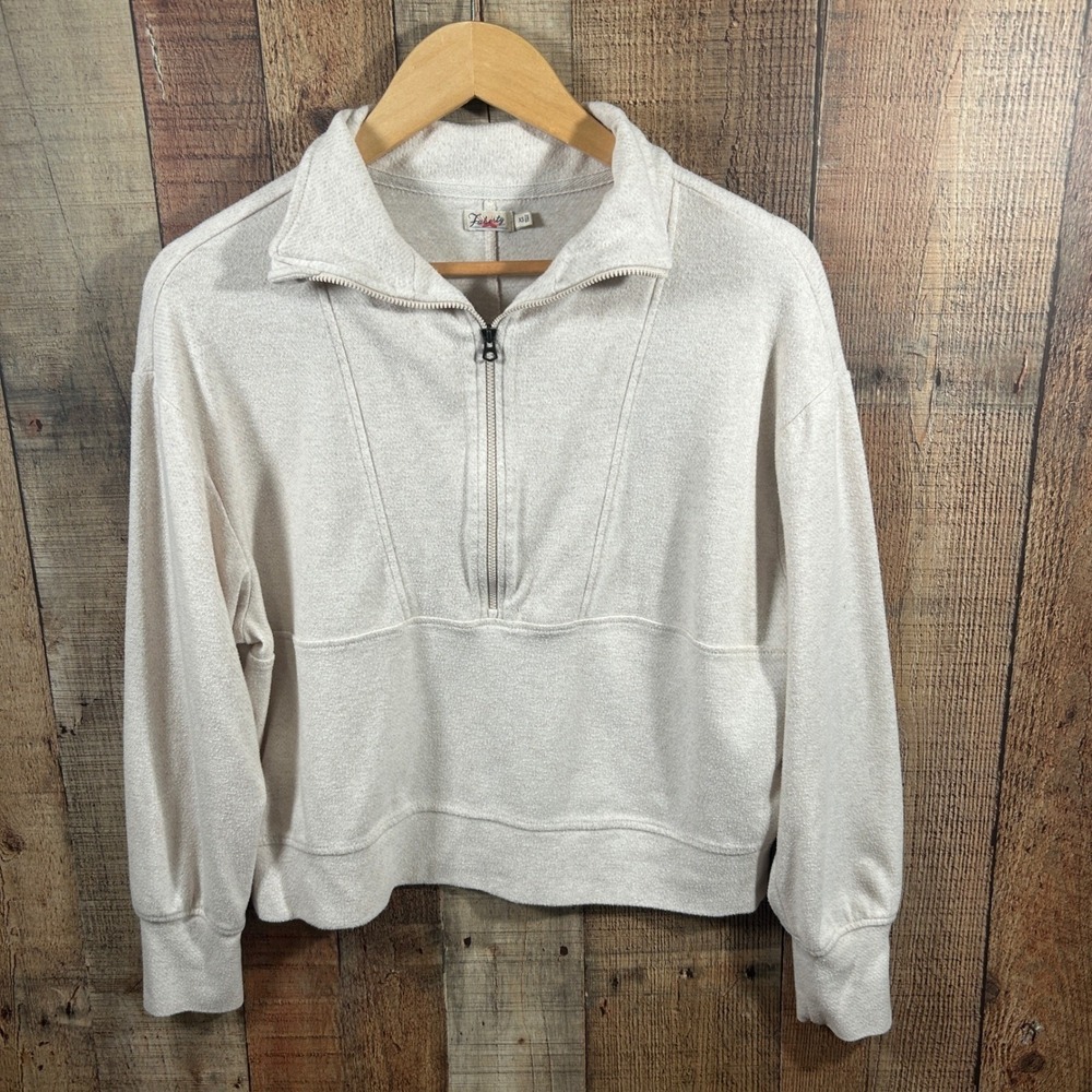 Faherty Cream Oversized Cropped Half Zip Pullover Organic Cotton XS Sweatshirt
